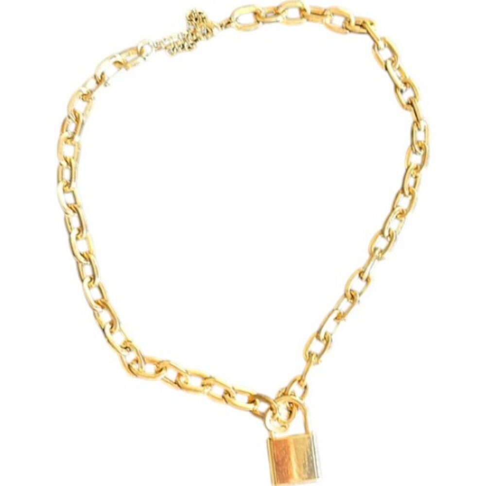 Gold chain with gold lock pendant